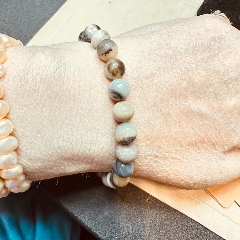 Moss Agate Crystal Beaded Stretchy Bracelet - Picture 7 of 10